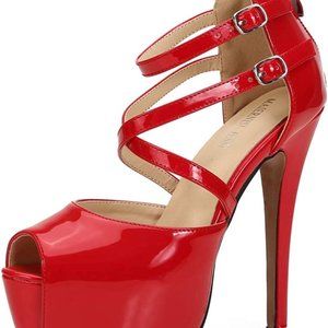 Women's Ankle Cross Strap Sandals Platform Stiletto Dress Zip